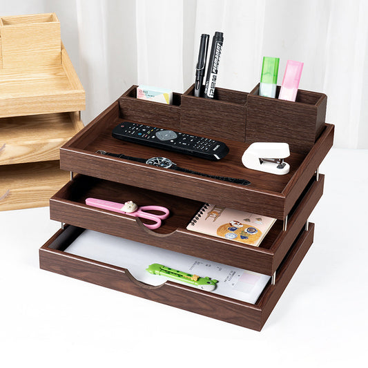 Wooden Multi Tier Desktop Organizer With Pen Holder