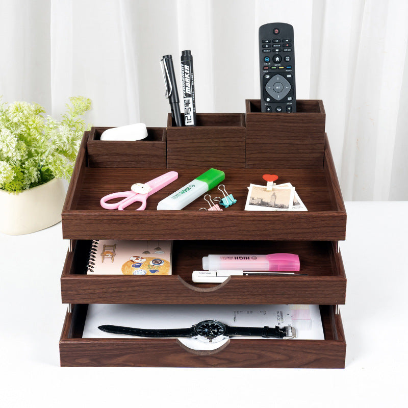 Wooden Multi Tier Desktop Organizer With Pen Holder