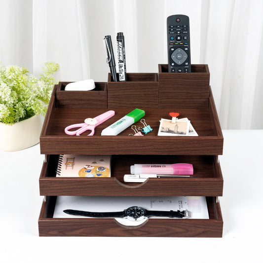 Wooden Multi Tier Desktop Organizer With Pen Holder