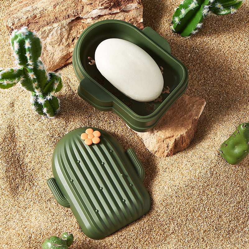 Cute Cactus Style Lidded Draining Soap Box